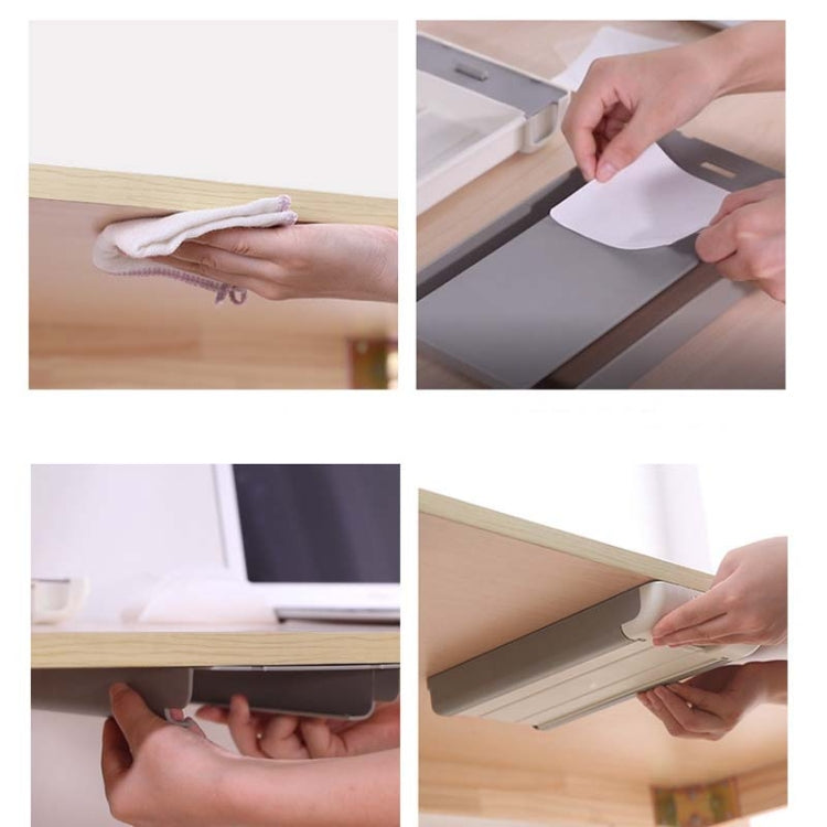 Under The Desk Drawer Type Storage Box Office Desktop Hidden Storage Box Student Stationery Box(Gray)