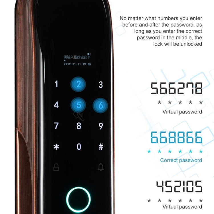 Smart Wifi Anti-Theft Fingerprint Password Lock Mobile Phone Remote Control Electronic Door Lock Magnetic Card Lock, Specification: SM-SL808 Automatic Bronze