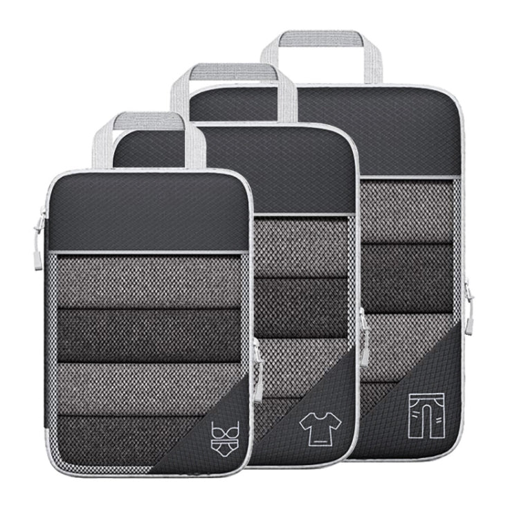 3 In 1 Compression Mesh Travel Cubes Clothes Underwear Packing Bags(Black)