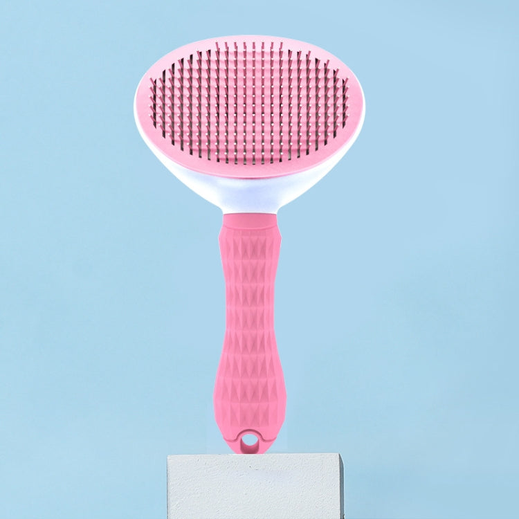 Stainless Steel Needle Automatic Cleaning Pet Hair Removal Dog Brush Pet Comb(Pink Thick Needle)