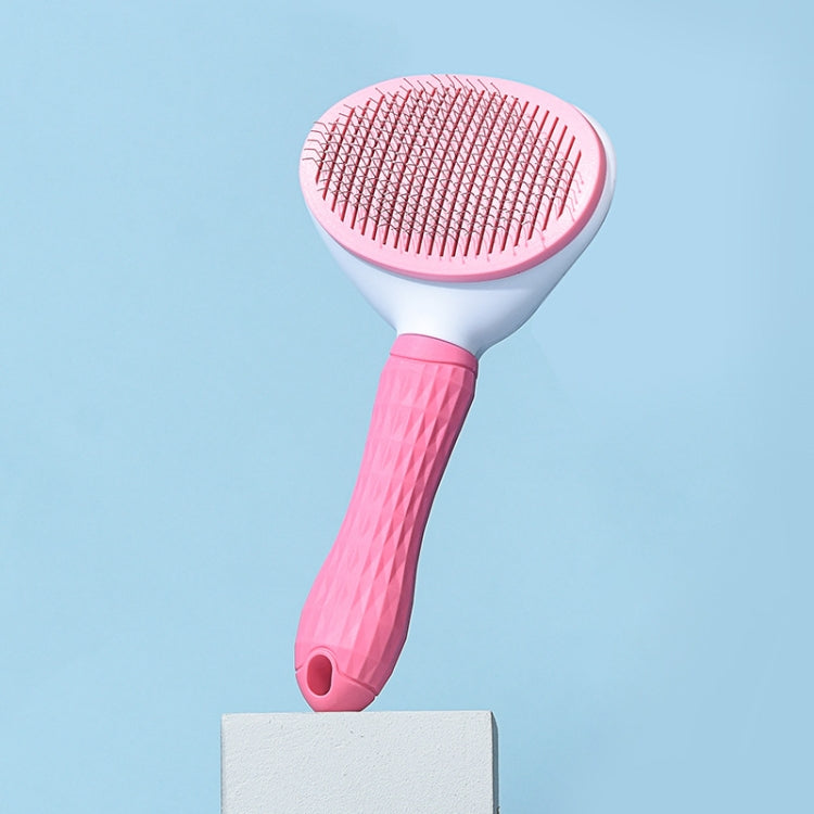 Stainless Steel Needle Automatic Cleaning Pet Hair Removal Dog Brush Pet Comb(Pink Fine Needle)