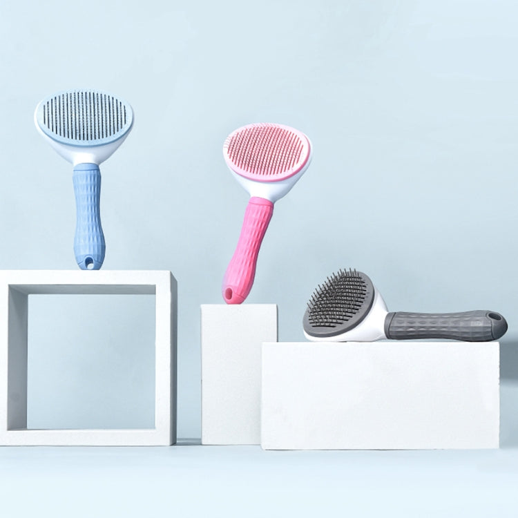 Stainless Steel Needle Automatic Cleaning Pet Hair Removal Dog Brush Pet Comb(Gray Thick Needle)