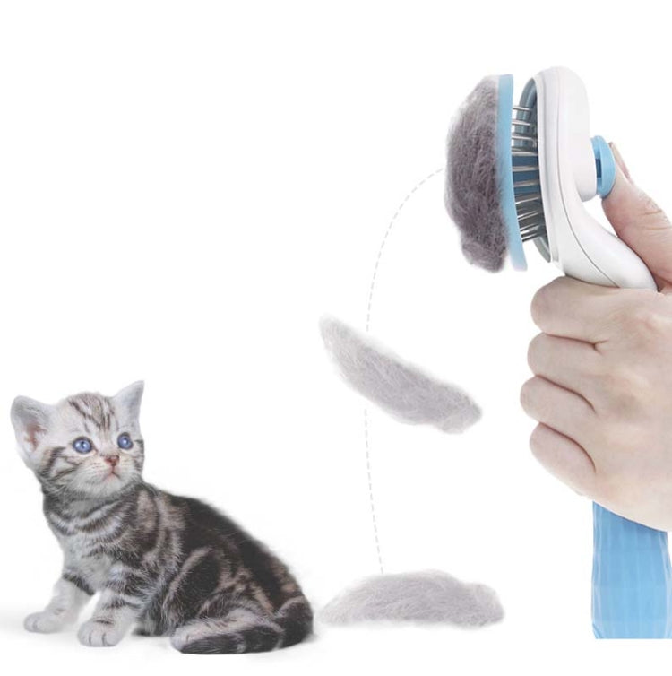 Stainless Steel Needle Automatic Cleaning Pet Hair Removal Dog Brush Pet Comb(Blue Fine Needle)