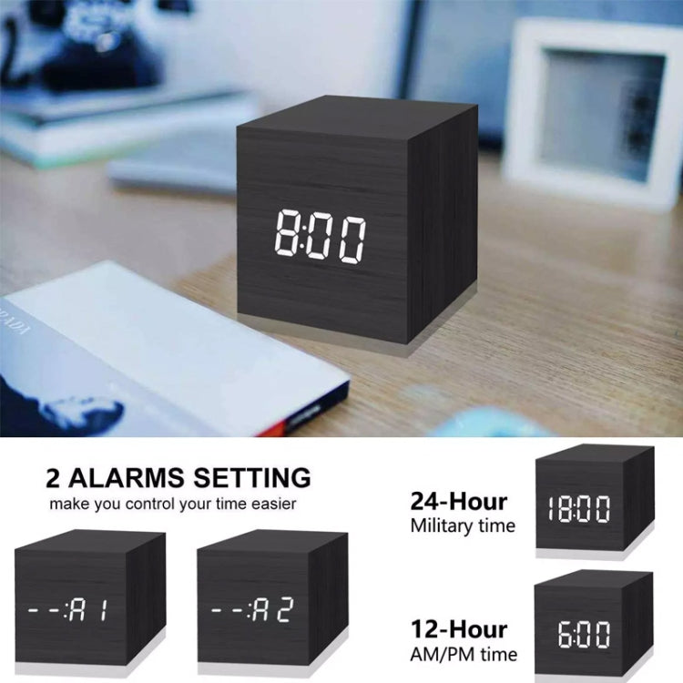 Multicolor Sounds Control Wooden Clock Modern Digital LED Desk Alarm Clock Thermometer Timer White Wood