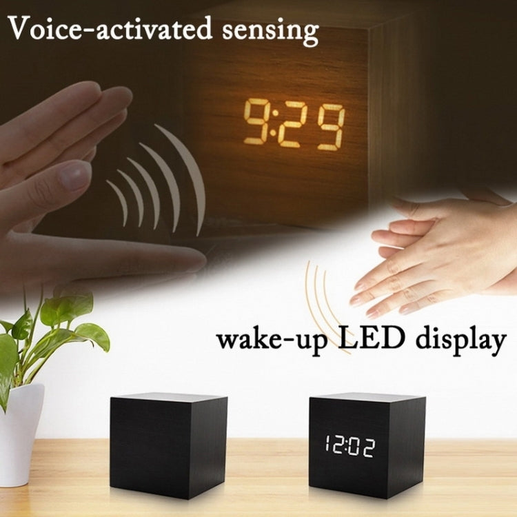 Multicolor Sounds Control Wooden Clock Modern Digital LED Desk Alarm Clock Thermometer Timer White Wood