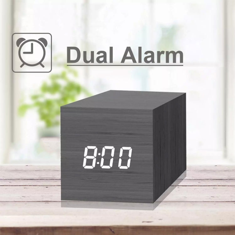 Multicolor Sounds Control Wooden Clock Modern Digital LED Desk Alarm Clock Thermometer Timer White Wood