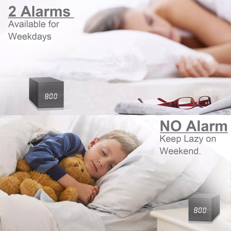 Multicolor Sounds Control Wooden Clock Modern Digital LED Desk Alarm Clock Thermometer Timer White Wood