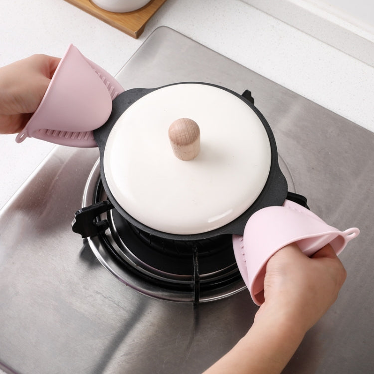 1 Pair Thick Silicone Anti-Scald Gloves Kitchen Heat Insulation Take Plate Tongs Baking Oven Insulation Cover(Pink)