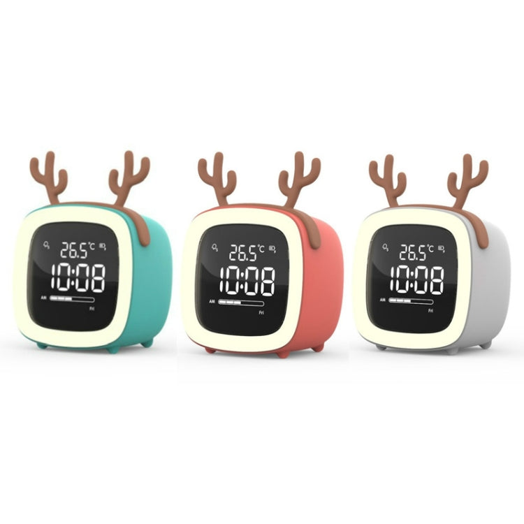 Cartoon Deer Shape Children Snooze Multifunctional USB Rechargeable Student LED Alarm Clock(Gray)