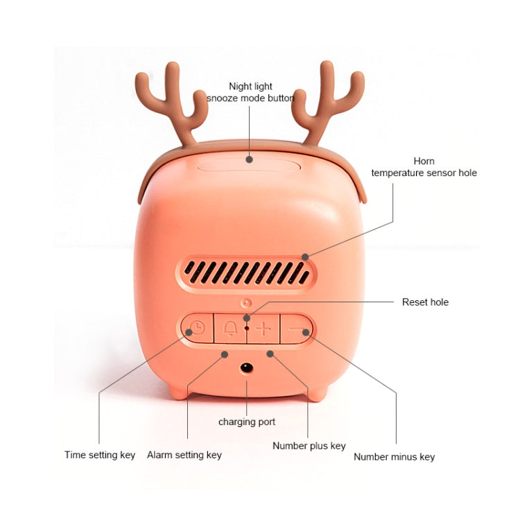 Cartoon Deer Shape Children Snooze Multifunctional USB Rechargeable Student LED Alarm Clock(Gray)