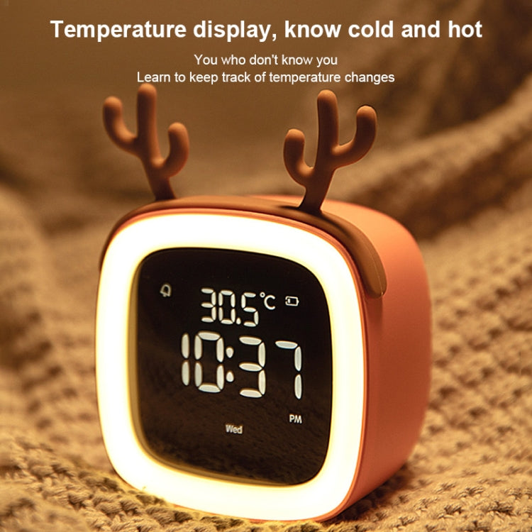Cartoon Deer Shape Children Snooze Multifunctional USB Rechargeable Student LED Alarm Clock(Gray)