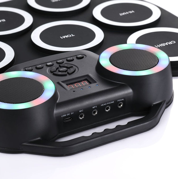 Portable Hand Roll Electronic Drum Flashing Light Bluetooth Drum(Icon Version + Black Green)