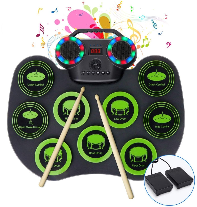 Portable Hand Roll Electronic Drum Flashing Light Bluetooth Drum(Icon Version + Black Green)