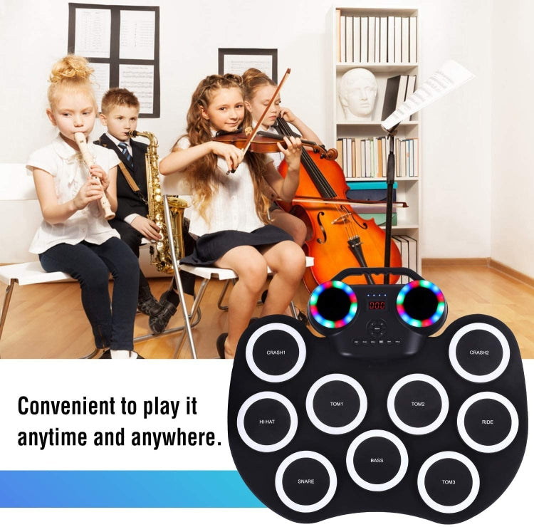 Portable Hand Roll Electronic Drum Flashing Light Bluetooth Drum(Black White)
