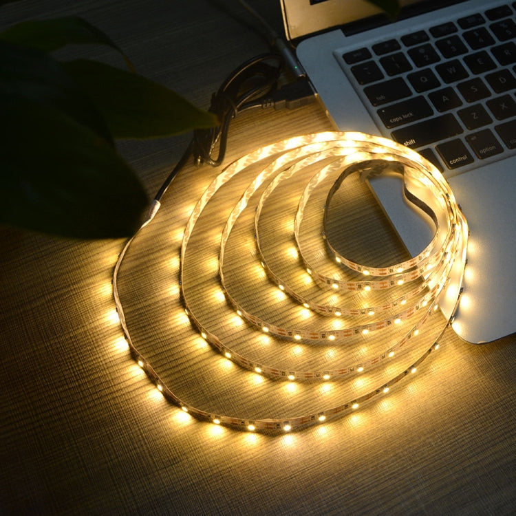 USB Power SMD 2835 Epoxy LED Strip Light Christmas Desk Decor Lamp for TV Background Lighting, Length:1m(Warm White)