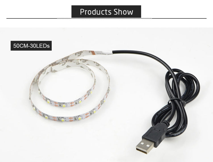 USB Power SMD 2835 Epoxy LED Strip Light Christmas Desk Decor Lamp for TV Background Lighting, Length:1m(Warm White)