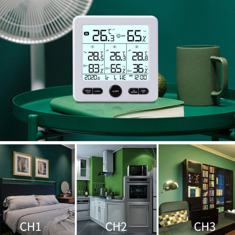 Three Dragged Multi-Function Wireless Thermometer And Hygrometer Indoor And Outdoor High-Precision Thermometer With Color Alarm(White)