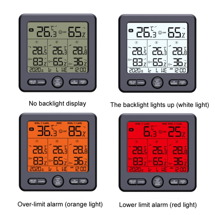 Three Dragged Multi-Function Wireless Thermometer And Hygrometer Indoor And Outdoor High-Precision Thermometer With Color Alarm(White)