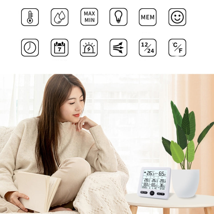 Three Dragged Multi-Function Wireless Thermometer And Hygrometer Indoor And Outdoor High-Precision Thermometer With Color Alarm(White)