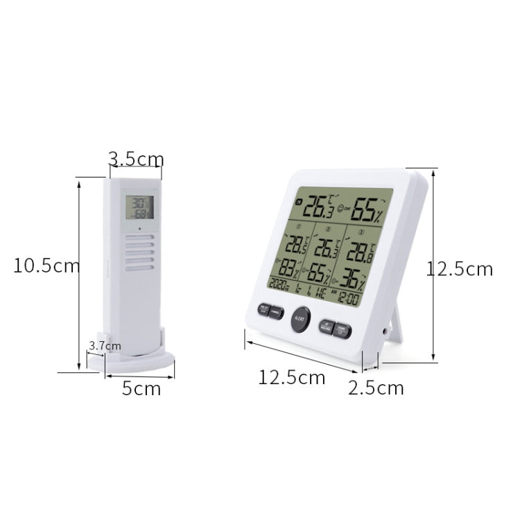 Three Dragged Multi-Function Wireless Thermometer And Hygrometer Indoor And Outdoor High-Precision Thermometer With Color Alarm(White)