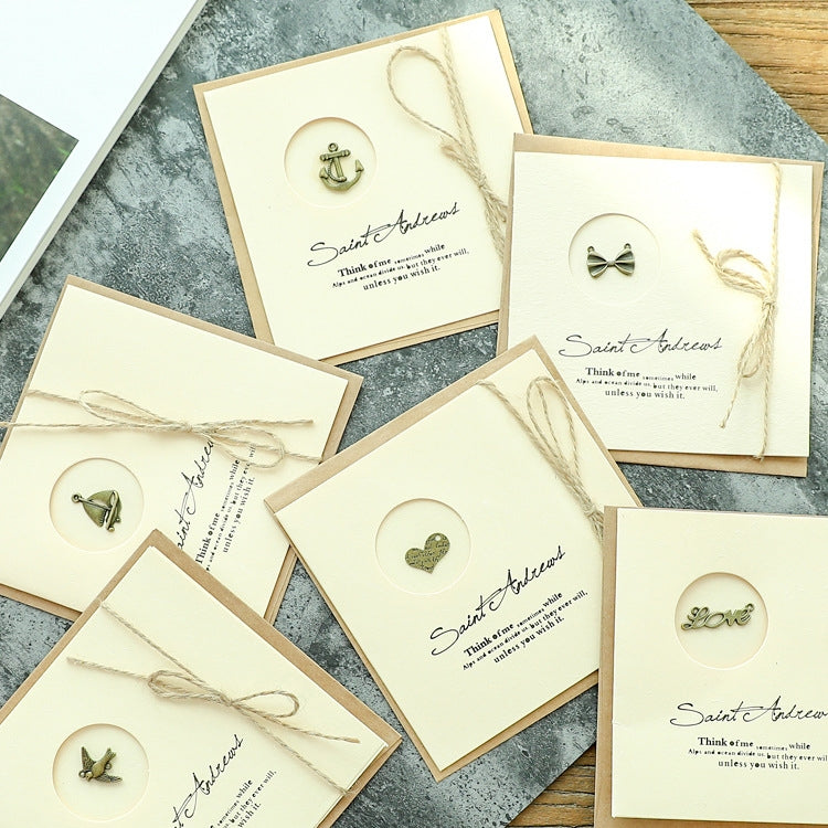10pcs Vintage Metal Gift Greeting Card Cowhide Envelope Holiday Card(04 Love)