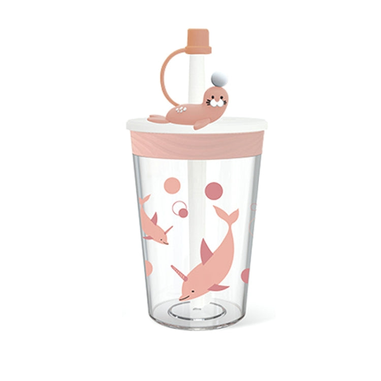 Children Cartoon Marine Animal Straw Drinking Cup Safe And Environmentally Friendly Plastic Drinking Cup(Pink)