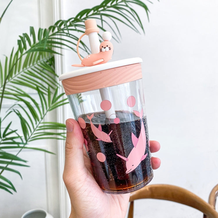 Children Cartoon Marine Animal Straw Drinking Cup Safe And Environmentally Friendly Plastic Drinking Cup(Pink)