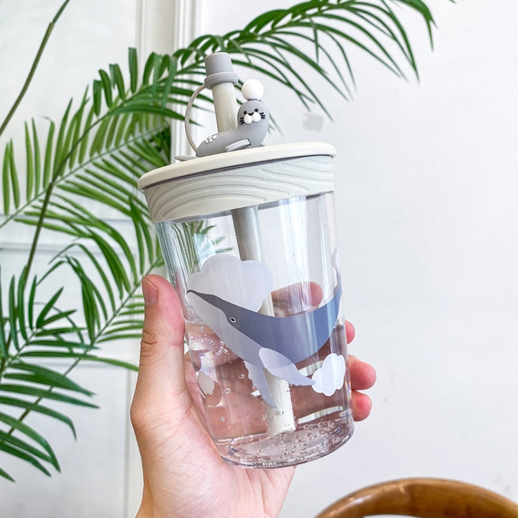 Children Cartoon Marine Animal Straw Drinking Cup Safe And Environmentally Friendly Plastic Drinking Cup(Light Grey)