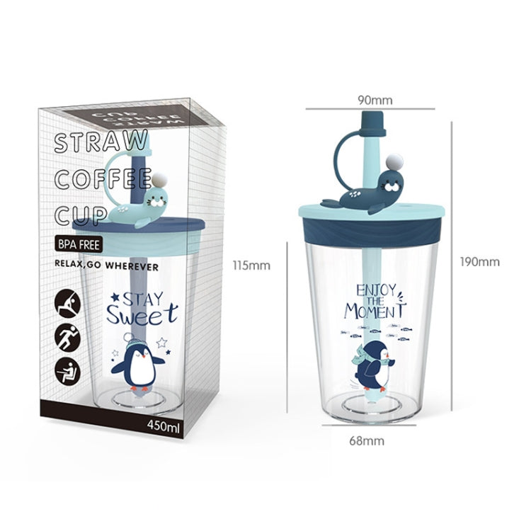 Children Cartoon Marine Animal Straw Drinking Cup Safe And Environmentally Friendly Plastic Drinking Cup(Pink)