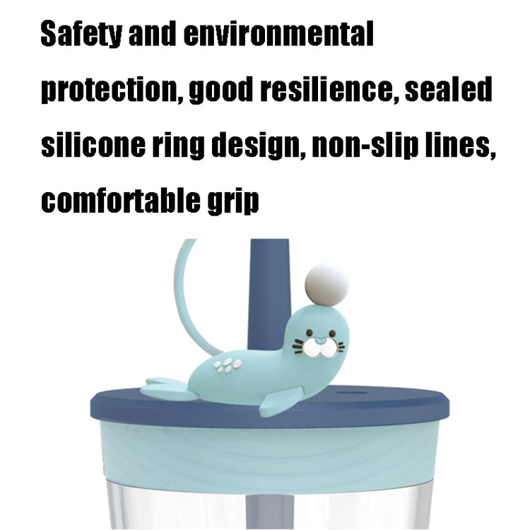 Children Cartoon Marine Animal Straw Drinking Cup Safe And Environmentally Friendly Plastic Drinking Cup(Light Grey)