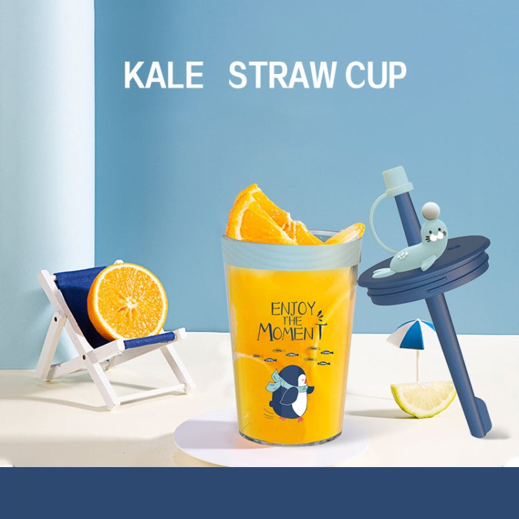 Children Cartoon Marine Animal Straw Drinking Cup Safe And Environmentally Friendly Plastic Drinking Cup(Light Grey)