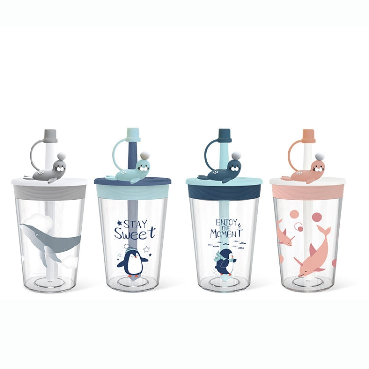 Children Cartoon Marine Animal Straw Drinking Cup Safe And Environmentally Friendly Plastic Drinking Cup(Pink)