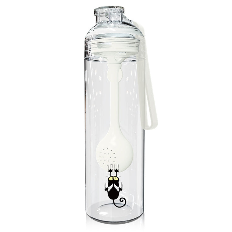 Cartoon Cat Pattern Tea Water Separation Plastic Cup With Spoon(White)