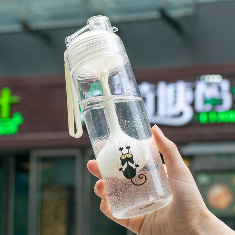 Cartoon Cat Pattern Tea Water Separation Plastic Cup With Spoon(White)