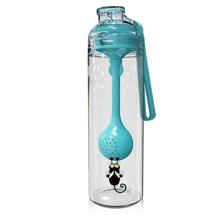 Cartoon Cat Pattern Tea Water Separation Plastic Cup With Spoon(Blue)