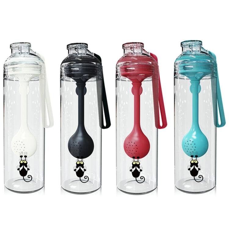 Cartoon Cat Pattern Tea Water Separation Plastic Cup With Spoon(Black)