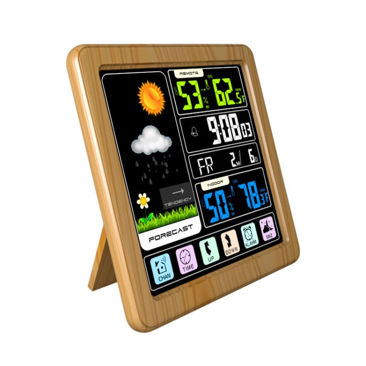 TS-3310 Wireless Weather Clock Multifunctional Color Screen Clock Creative Home Touch Screen Thermometer Wood Grain