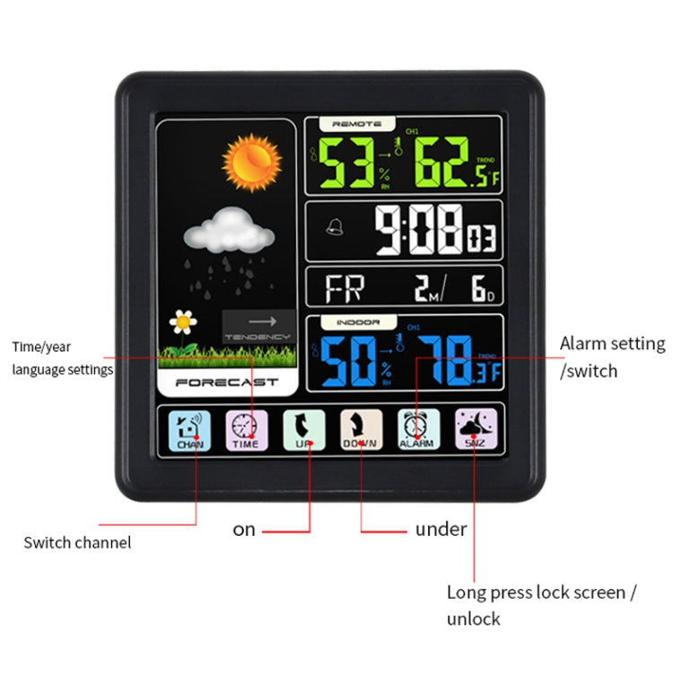 TS-3310 Wireless Weather Clock Multifunctional Color Screen Clock Creative Home Touch Screen Thermometer Wood Grain