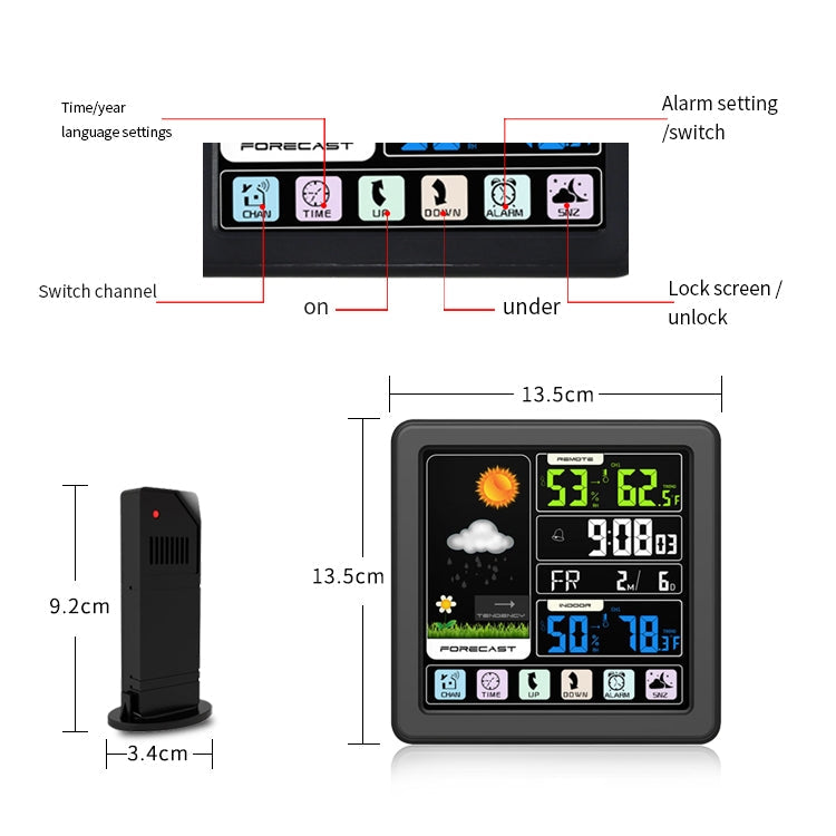 TS-3310 Wireless Weather Clock Multifunctional Color Screen Clock Creative Home Touch Screen Thermometer Wood Grain