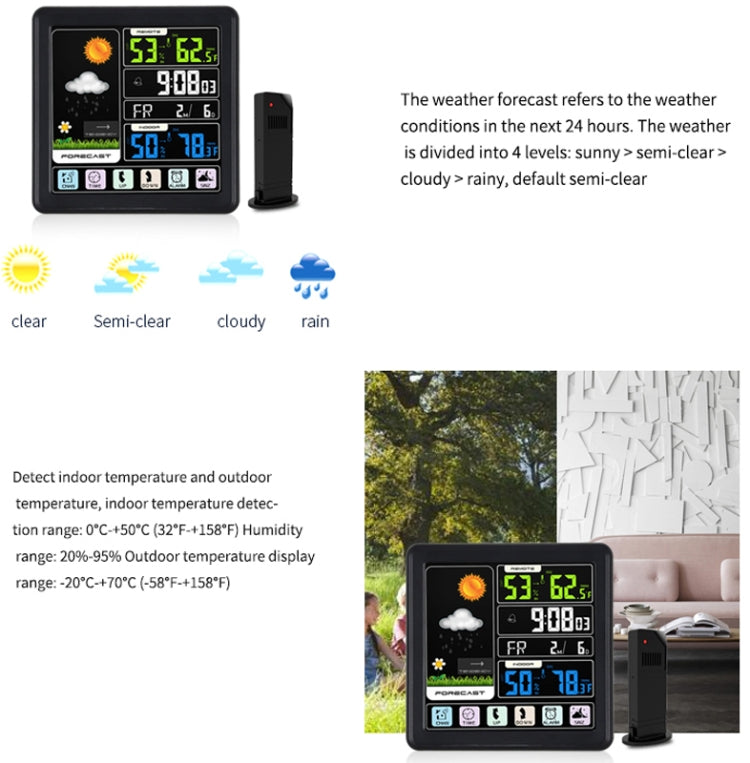 TS-3310 Wireless Weather Clock Multifunctional Color Screen Clock Creative Home Touch Screen Thermometer Wood Grain