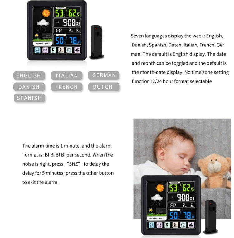 TS-3310 Wireless Weather Clock Multifunctional Color Screen Clock Creative Home Touch Screen Thermometer Wood Grain