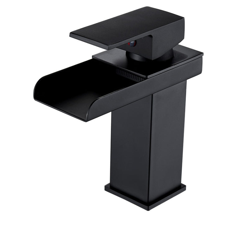 LED Three Lights Hot Cold Water Faucet Bathroom Waterfall Faucet CN Plug(Black)
