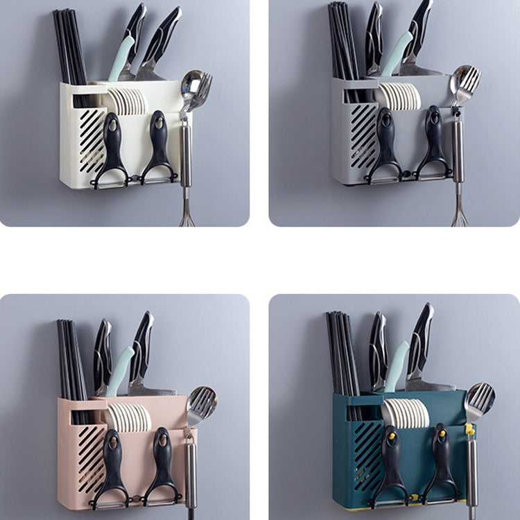 Chopsticks Basket Rack Wall-Mounted Chopstick Cage Household Multifunctional Spoon Knife Holder Integrated CStorage Box(Gray)