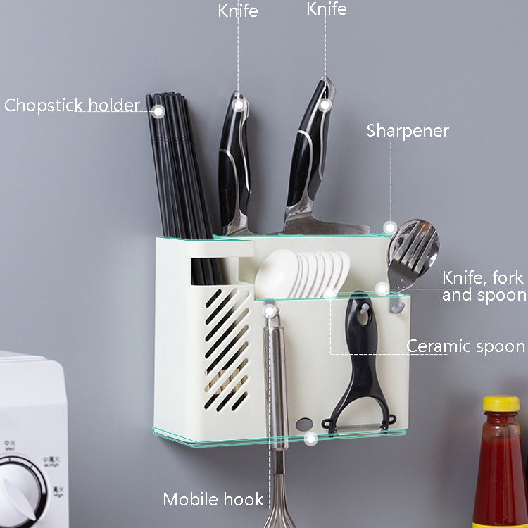 Chopsticks Basket Rack Wall-Mounted Chopstick Cage Household Multifunctional Spoon Knife Holder Integrated CStorage Box(Gray)