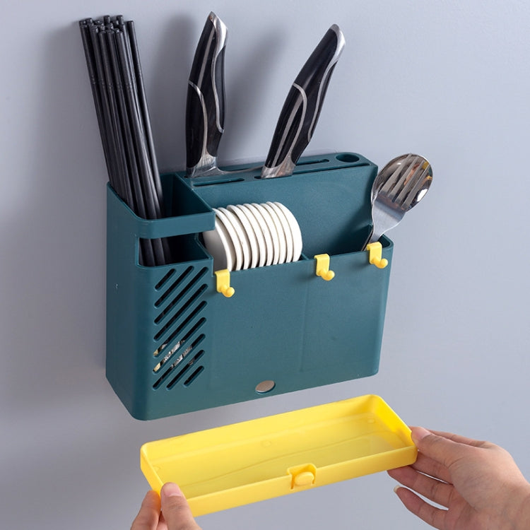 Chopsticks Basket Rack Wall-Mounted Chopstick Cage Household Multifunctional Spoon Knife Holder Integrated CStorage Box(Gray)