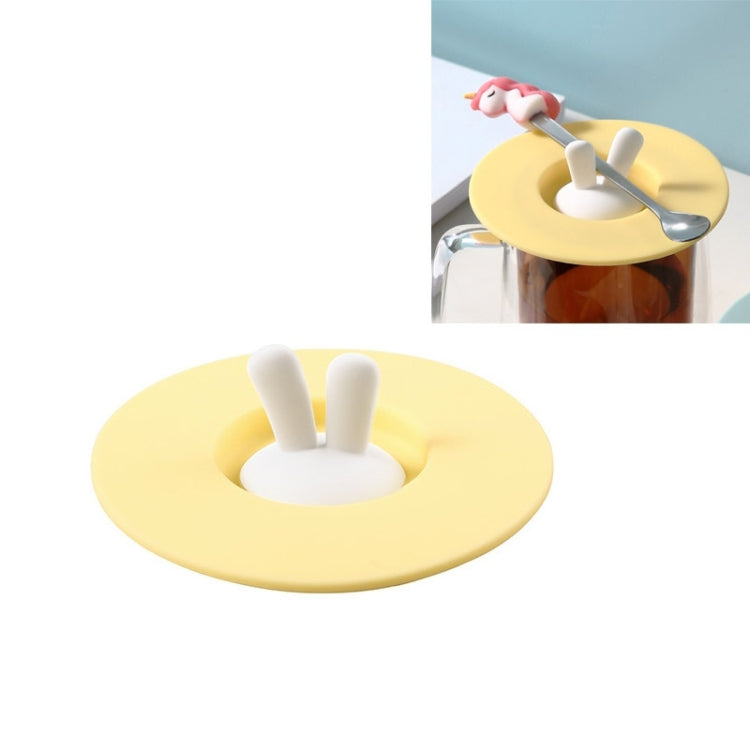 Food Grade Bunny Ears Shape Silicone Cup Lid Sealing Lid Cartoon Mug Dustproof Leak-Proof Lid(Yellow)