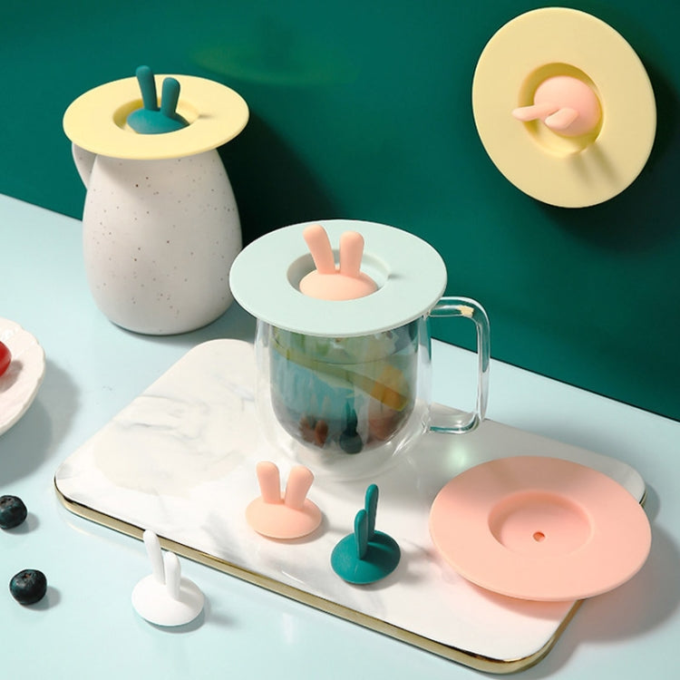Food Grade Bunny Ears Shape Silicone Cup Lid Sealing Lid Cartoon Mug Dustproof Leak-Proof Lid(Yellow)