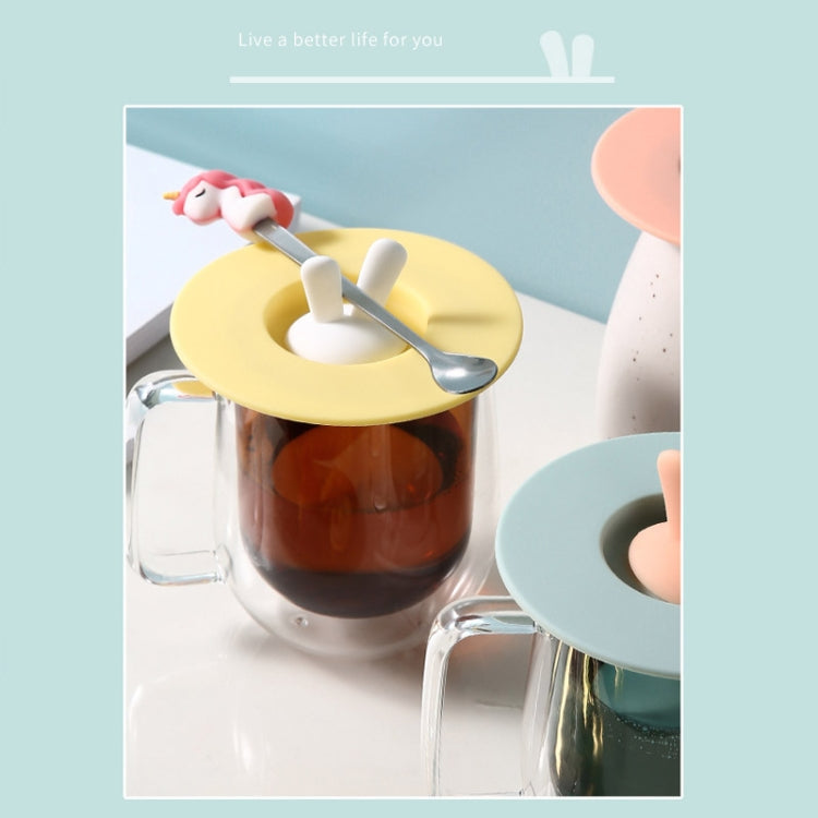Food Grade Bunny Ears Shape Silicone Cup Lid Sealing Lid Cartoon Mug Dustproof Leak-Proof Lid(Yellow)