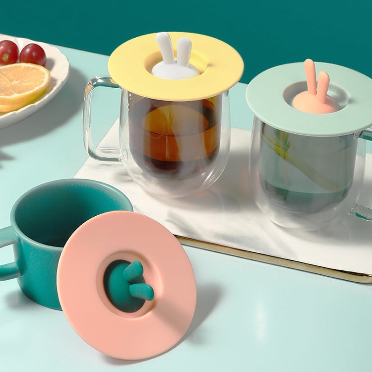 Food Grade Bunny Ears Shape Silicone Cup Lid Sealing Lid Cartoon Mug Dustproof Leak-Proof Lid(Yellow)