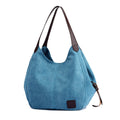 Canvas Bag Simple Wild Lady Retro Art Casual Bag Single Shoulder Bag(Lake Blue )